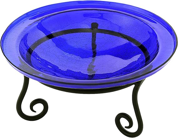 Achla Designs 12 Inch Cobalt Blue Crackle Birdbath with Short Stand