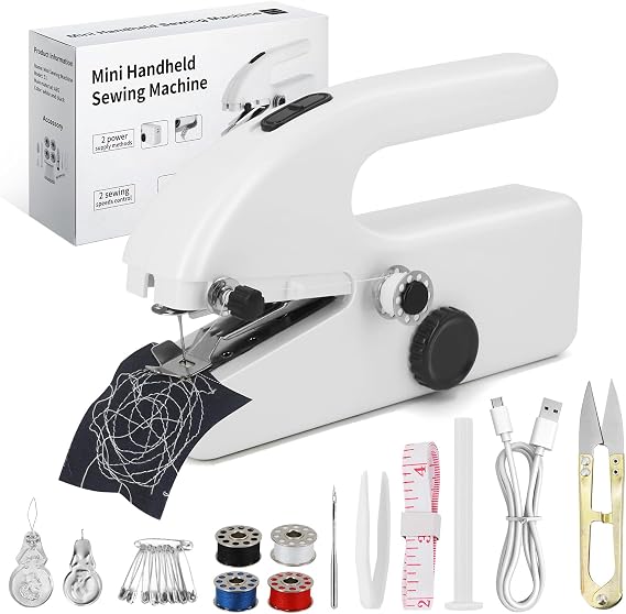 Handheld Sewing Machine, Dual Speed Portable Stitch for Beginners | Two-speed Control, Compact Handheld Design, Quick Repairs on Clothes, Fabrics, and Home Items, Travel, Easy to Operate