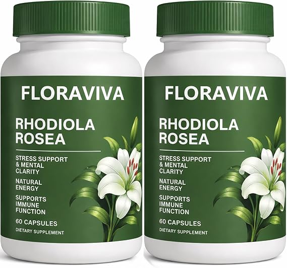 Floraviva Rhodiola Rosea Capsules | 500mg Rhodiola Rosea Extract Supplement for Stress Support, Mental Focus & Energy, Immune Function, Non-GMO, 60 Capsules