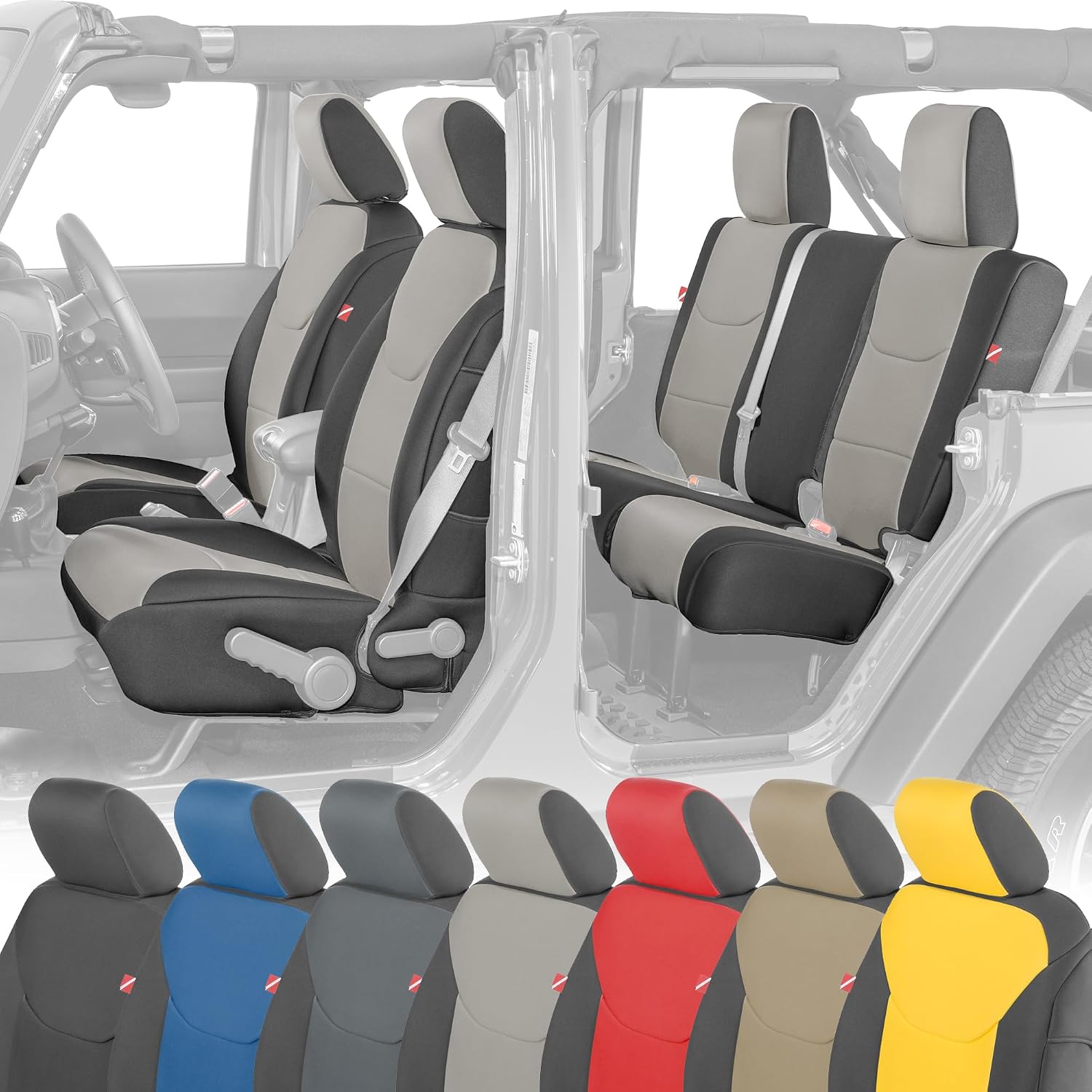 Diver Down Neoprene Seat Cover Set - Fits Jeep JK 2007-2018 Wrangler - Front and Back Seat Set - Waterproof Custom Fit Seat Covers - Soft Padded Thermal Resistant Cushion - Gray, 4DR, 13-18