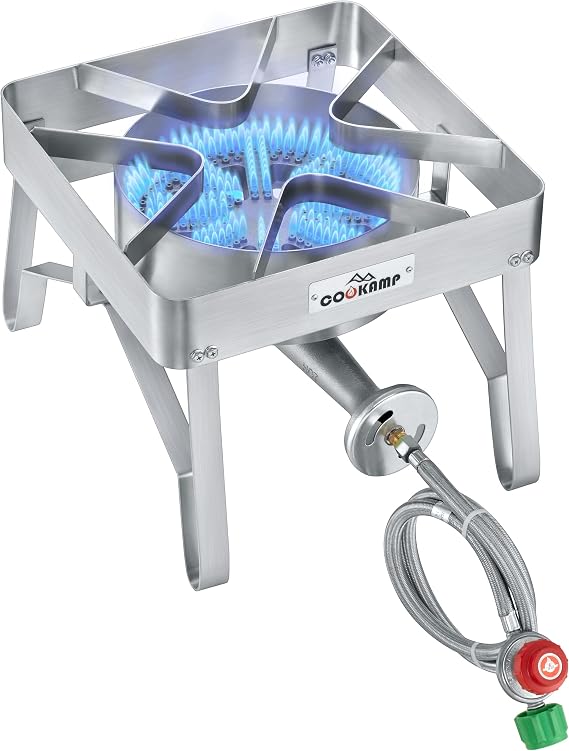 COOKAMP Stainless Steel Burner Propane Stove, 200,000BTU High Pressure Outdoor Propane Burner Cooker, 15.5"Heavy Duty Gas Burners for Outdoor Cooking For Turkey Fry, Seafood Boil, Homebrewing (SS1250)