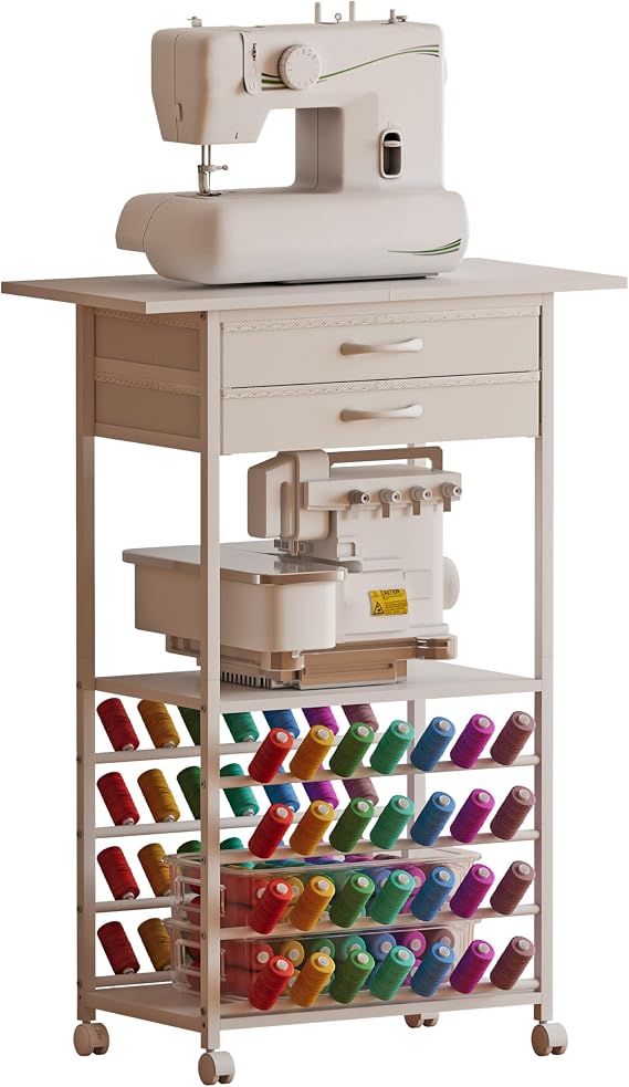 Rolling Sewing Machine Table with 2 Fabric Drawers for Home Craft