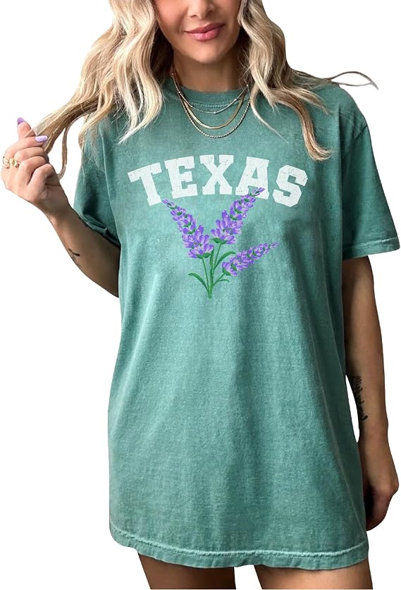 Texas Shirt Bluebonnet Floral Shirt State of Texas T-Shirt Casual Women Shirt