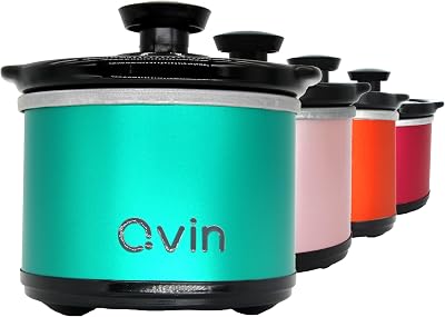 0.65-qt mini Round Slow Cooker, Fondue Melting Pot Warmer with Diswasher-safe 20Oz Stoneware Crock, Glass Lid, Stainless Steel, Green