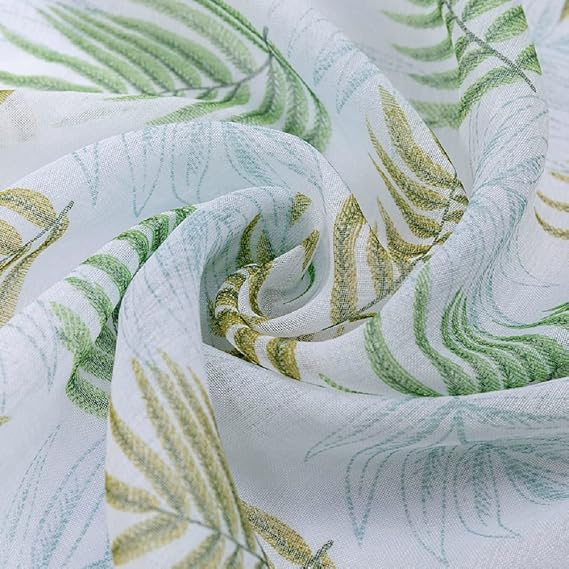 New European Style Willow Leaf Pattern Printed Semi 52 Wide Sheer Curtains Rod Pocket Top Style Grommets for Living Kids Baby Room Balcony(1 Panel, W 52 x L 90 inch, Green)