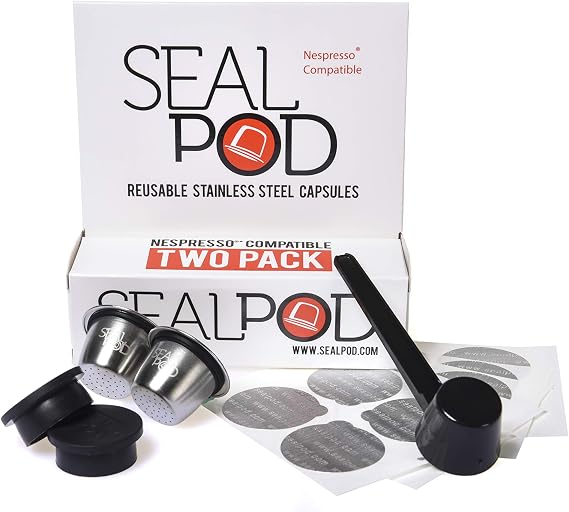 Sealpod Reusable Nespresso Capsule Stainless Steel Refillable Pod Compatible with Nespresso Machine Original Line 100 Lids Silver G2-7A2F-ANJK