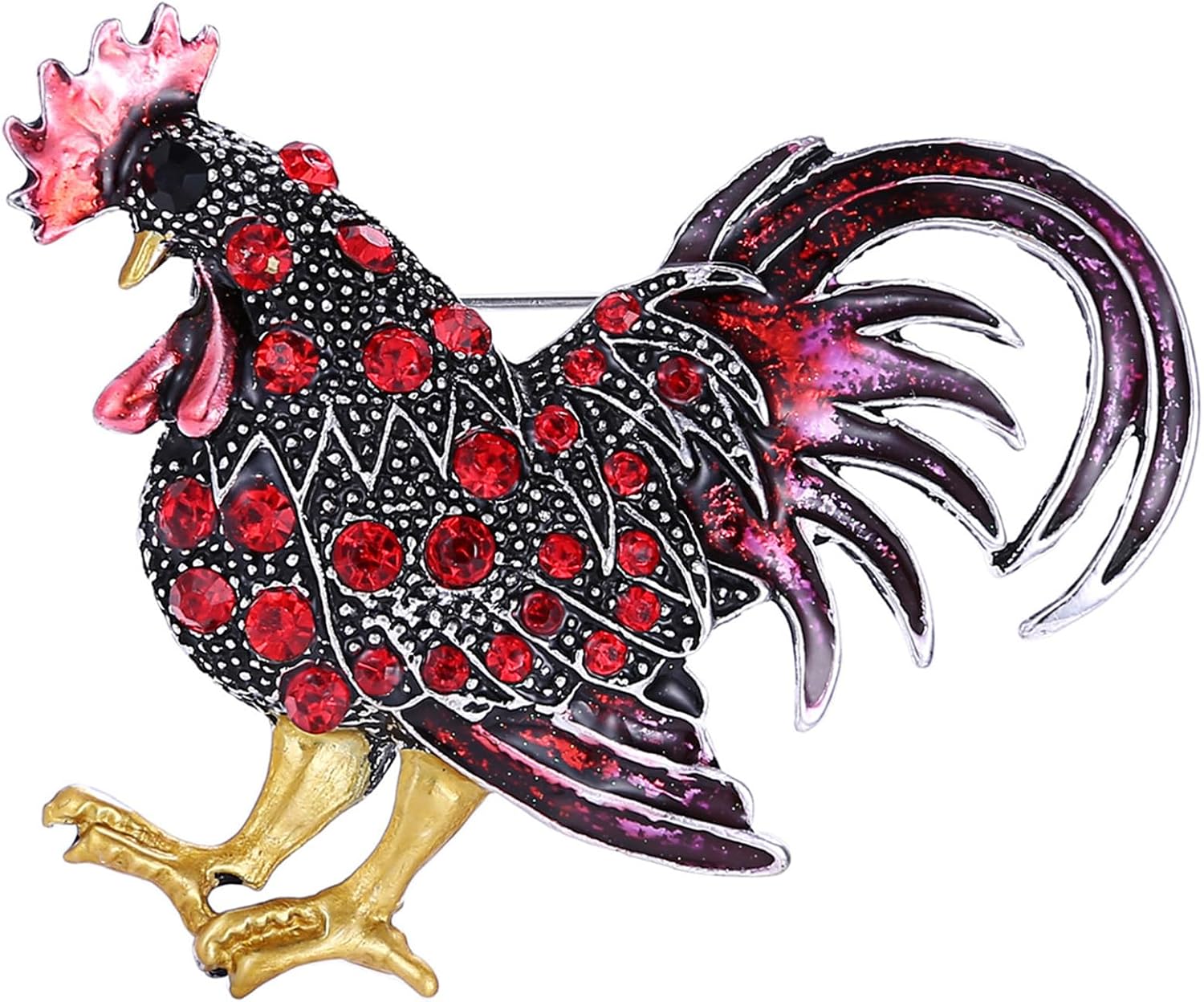 Chicken Rooster Brooch Pin for Men Women Crystal Rhinestone Gold Plated Enamel Cute Hen Animal Ladies Fashion Personality Novelty Funny Lapel Pin Brooch