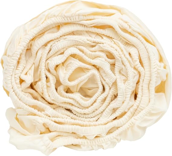 Organic Cotton Twin Fitted Sheet - 100% GOTS Certified Organic Cotton, Off-White, Breathable, Unbleached, Undyed, All-Natural, Soft, Cooling Fitted Sheets with Elastic - Sateen Fitted Sheets (Twin)