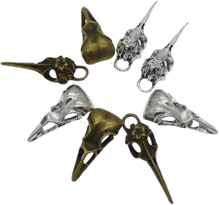 Julie Wang 40pcs Alloy Mixed Bronze Silver Raven Skull Charm Bird Head Skeleton Pendant For Necklace Jewelry Making