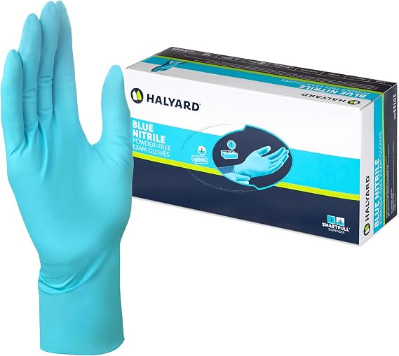 HALYARD Blue Nitrile Exam Gloves, Powder-Free, Non-Sterile, 5.9 mil, 9.5", Blue