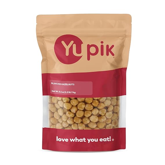 Yupik Blanched Hazelnuts, 2.2 lb (35.2 oz), Gluten-Free, Kosher, Vegan, Filberts, Raw Nuts, No Skins, Unsalted, Unroasted, Source of Fiber & Iron, Healthy Snacks, Ideal for Baking & Cooking