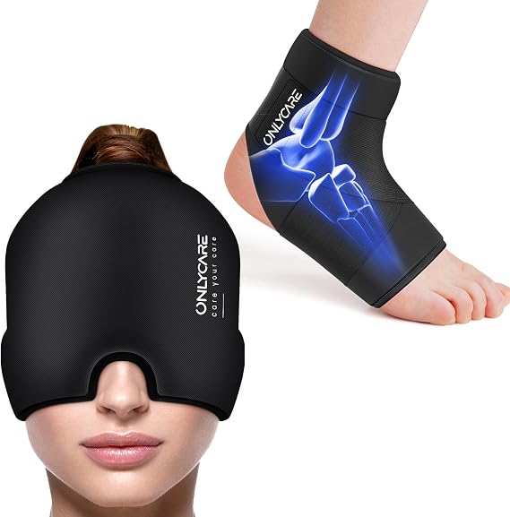 ONLYCARE Migraine Relief Cap & Ankle Ice Pack Wrap