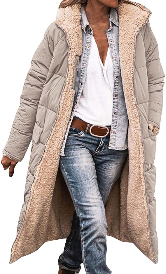 Winter Coats For Women Warm Fleece Lined Full Zip Hooded Long Jackets Ladies Puffer Quilted Overcoat Outerwear