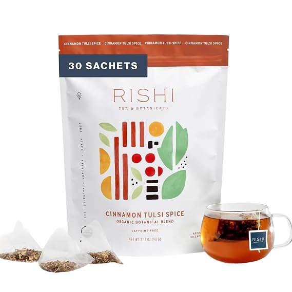 Rishi Tea Cinnamon Tulsi Spice Organic Herbal Tea Bags, Caffeine Free, 30ct