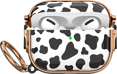 Maxjoy for AirPods Pro 3rd Generation Case with Lock, Cute AirPods Pro 3 Case Lock Protective Hard AirPod Pro 3 Cover for Women Men with Keychain for Airpod Pro 3rd Gen Cover 2025, Cow Print
