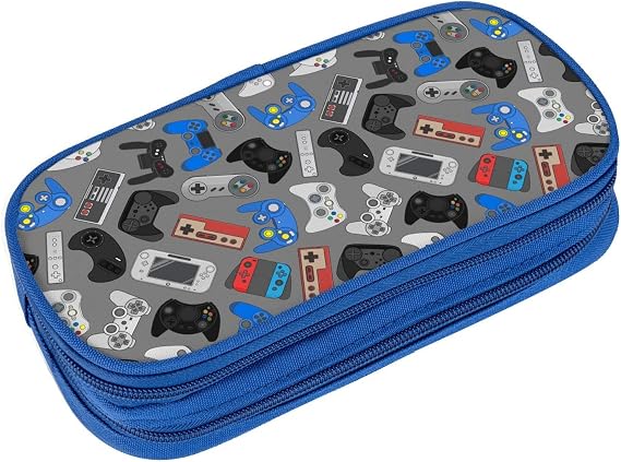 Perinsto Video Game Controller Background Pencil Case Big Capacity Multi Compartment Stationery Box Pencil Pouch Holder Desk Organizer For School Office Home, Blue