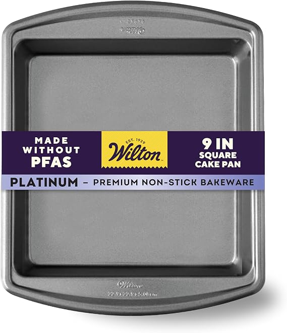 Wilton Platinum Non-Stick Square Pan, Made Without PFAS, 9 x 9 in | DURALAST Silicone Infused Double Coating, 5X More Durable with Anti-Warping Technology, Perfect for Brownies & Square Cakes
