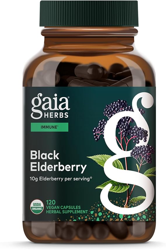 Gaia Herbs Black Elderberry - Daily Immune Support Supplement to Help Support Wellness - with Black Elderberries & Acerola Fruit for Antioxidant Support* - 120 Vegan Capsules (60 Servings)