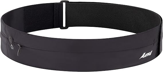 Athle Running Belt for Exercise and Travel - Two Stretch Pockets Fit Most Phones, Wallet, Cards and More - Key Clip, Earphone Jack, Adjustable Waist Strap