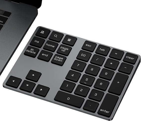 JOYEKY Bluetooth Number Pad, Aluminum Rechargeable Numeric Keypad Wireless 34-Keys Number Keyboard Shortcut Keypad Numpad Data Entry Compatible for iMac Windows