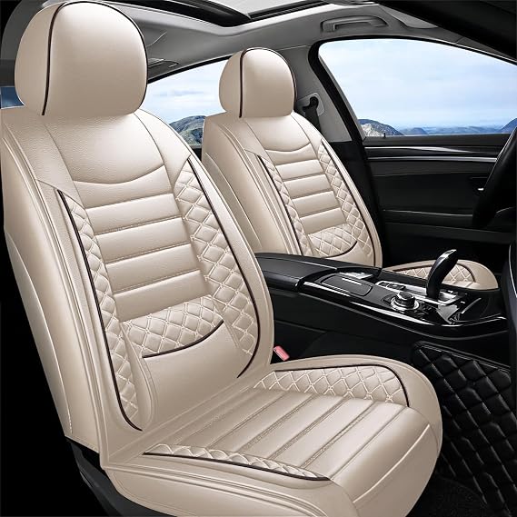 Seat Covers for Mercedes-Benz EQE 350 2022-2025,Luxury Leather Car Seat Cover Full Set Waterproof 5 Seat Protector,Breathable Vehicle Seat Cover Airbag Compatible Car Cushions(Beige)