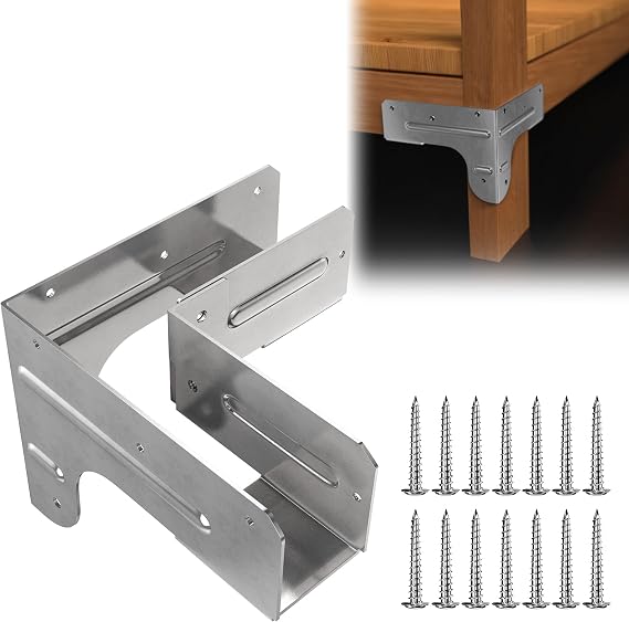 Workbench and Shelving Hardware Kit - Galvanized Steel Workbench Corner Bracket - Custom Workbenchs Shelving Work Table - 8 Pcs & 100 Screws - Fits 2x4 Wood (Actual 1.5"x3.5")