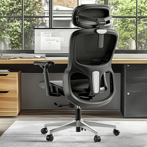 Hbada P2 Office Chair, Desk Chair, Telework, Anti-Fatigue, Work Chair, Computer Chair, 3D Lumbar Support, 3D Headrest, 360° Rotating Armrest, No Ottoman, Black