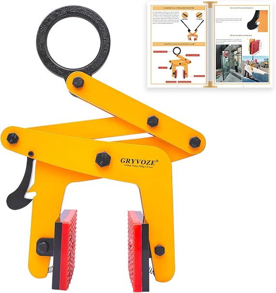 Stone Lifting Clamp, 860 lb, 1.2-3.4" Opening, for Granite Slabs | Heavy-Duty A-Frame Stone Lifter and Carrying Tongs for Large-Format Marble, Concrete, Steel, Rocks, Curbstones and Glass