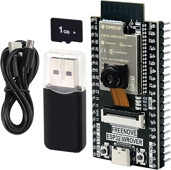 Freenove ESP32 CAM Dev Board Kit, Dual-core 32-bit 240 MHz Microcontroller, Onboard Camera WiFi+BT, Python C Code, Example Projects Tutorial