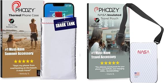 PHOOZY Thermal Phone Case - Apollo Series (Medium Silver) + Orion Insulated Tech Bag for Travel (Space White)