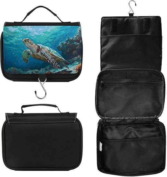 Toiletry Bag, Hanging Travel Bag for Toiletries, Makeup Cosmetic Bag Organizer, Carry-on Travel Accessories Essentials, Green Sea Turtle