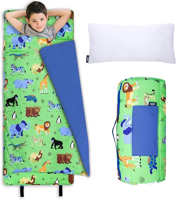 Wildkin Kids Nap Mat with Pillow for Boys & Girls Soft & Cozy Toddler Sleep Mat for Daycare, Preschool, Kindergarten & Travel, Ages 37, Machine Washable