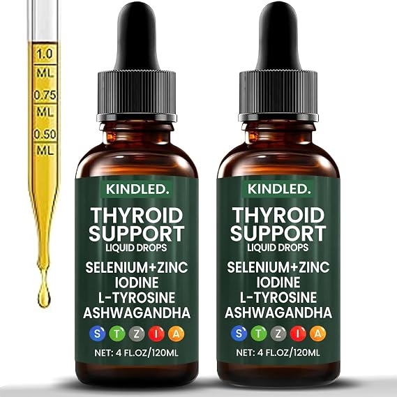 Thyroid Support Drops, Thyroid Support for Women & Men | Selenium Zinc Iodine L-Tyrosine Ashwagandha Liquid Drops, Thyroid Bloom Liquid | Body Balance & Support - 4 FL.OZ (2PCS)