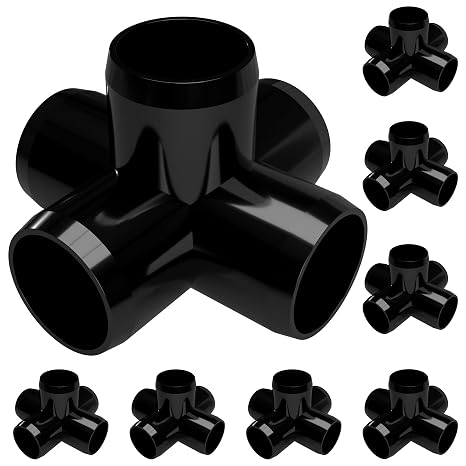 FORMUFIT 3/4" 5-Way Cross Furniture Grade PVC Fitting in Black, Made in USA, UV-Resistant, Impact-Proof, 1.050 Actual Socket Diameter (Pack of 8) - F0345WC-BK-8