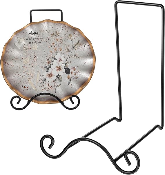 3-Pack Iron Bowl Display Stand, Detachable Scroll Design Deep Platter Holder for Decorative Bowls, Plates, Picture Frames - Versatile Easel Rack for Kitchen, Dining Room, Living Space (Black)