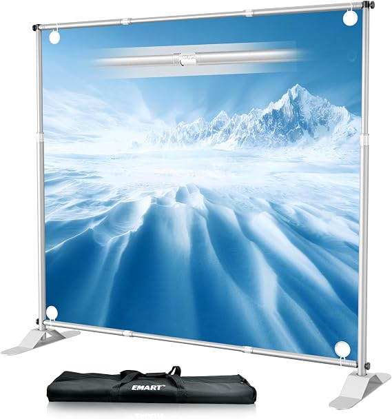 EMART Photo Backdrop Stand Heavy Duty 10x10ft Adjustable Banner Stand | Silver Background Stand Backdrop for Trade Shows Photo Booth Display Parties Exhibition Photography Business Event