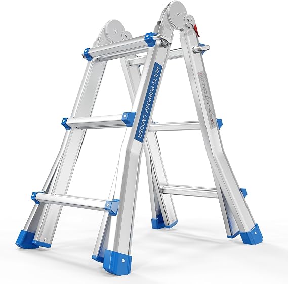 LUISLADDERS 13 FT A Frame Step Ladder Telescoping Ladder, Muti Position Folding Ladder Flared Leg & Wheels Design, 330 lbs Capacity Extension Ladder for Household Outdoor Work (13 FT Reach Height)
