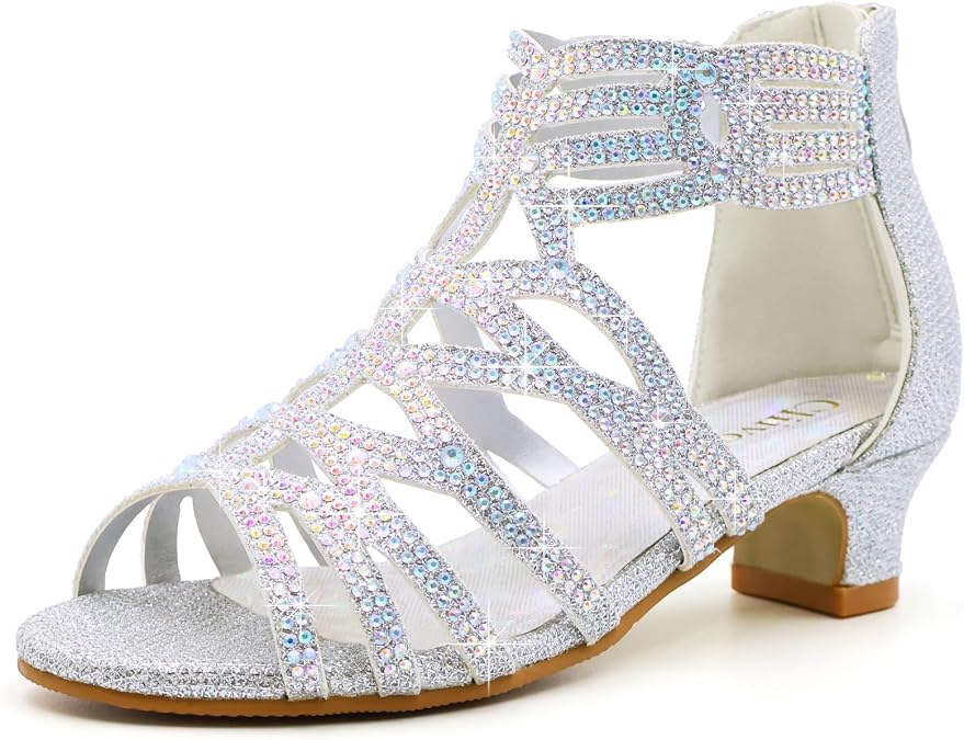Girls High Heels Dress Pump Sandals Glitter Wedding Flower Party Princess Shoes for Kids Toddler