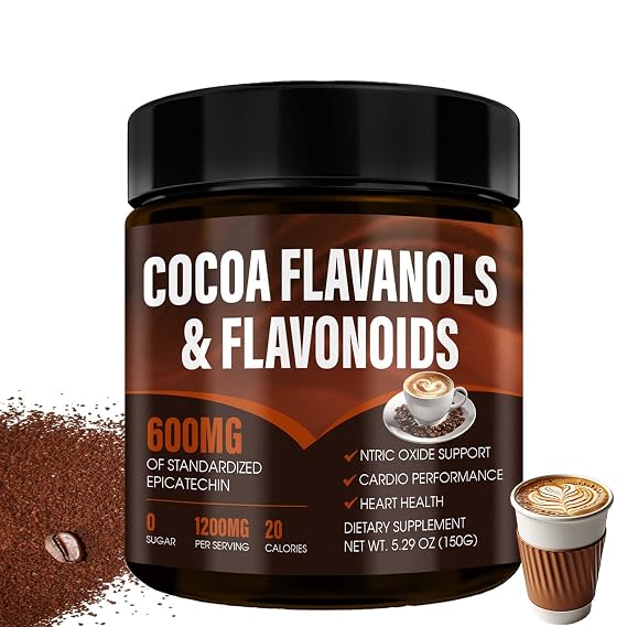 High Flavanol Cocoa Powder 1200mg Cocoa Flavanols per Serving with 600mg Epicatechin & Natural Flavonoids Vegan Support Daily Energy (1)