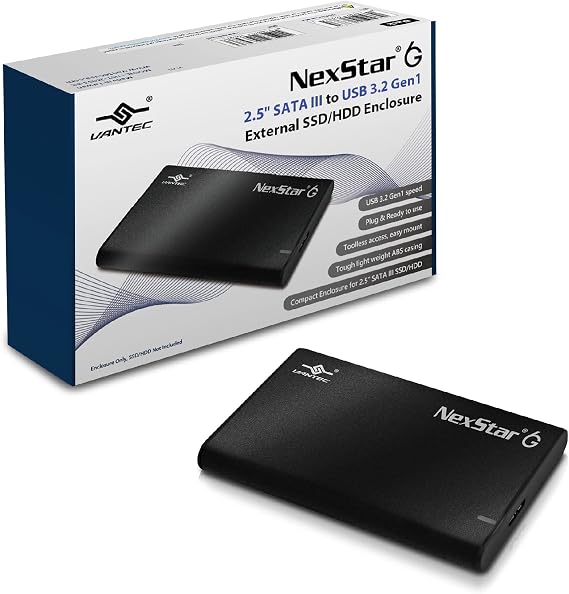 Vantec NexStar 6G, 2.5 SATA III to USB 3.2 Gen1 External SSD/HDD Enclosure, ID: Black (NST-268S3-BK)