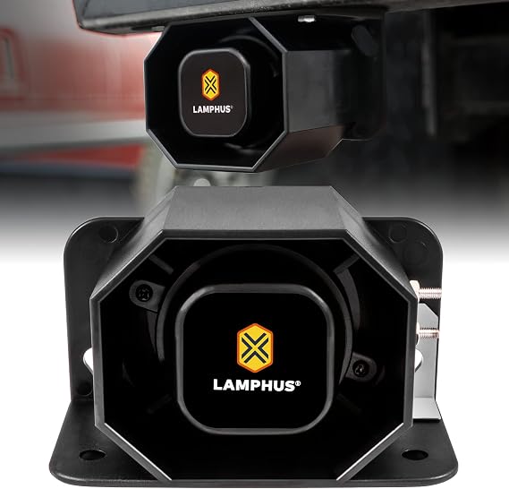 LAMPHUS Backup Sound Alarm for Pickup Truck [112dB] [SAE J994 Class A] [12V - 48V DC] [SoundAlert] Universal Reverse Back-Up Warning Beeper for Industrial Heavy Equipment Forklift Work Van Car Vehicle
