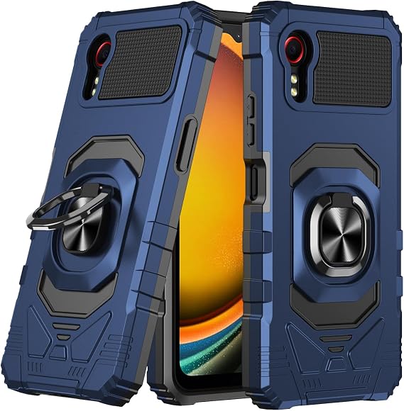 Compatbile for Samsung Galaxy XCover-7 with Screen Protector, Ring Kickstand for Magnetic Car Mount, Heavy Duty Shockproof Phone Cover (Blue)