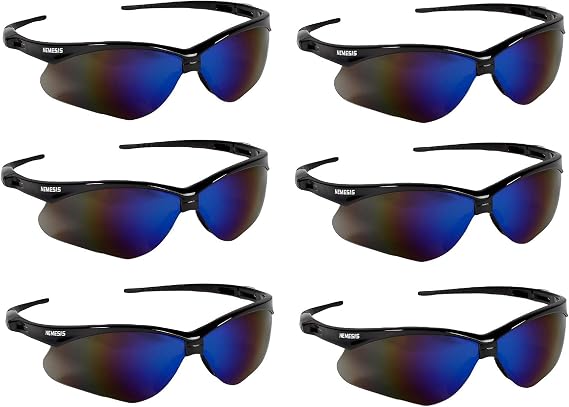 KleenGuard V30 Nemesis Safety Glasses / Sunglasses 14481 Black Frame, Blue Mirror Lens (6 Pair)