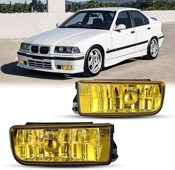 WolfX Fog Lights Assembly for 1992-1999 BMW E36 3-Series / M3 Fog Light Replacement w/ H1 12V 55W Bulbs (Yellow)