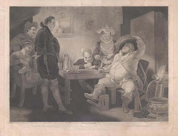 Historic Pictoric Art Print : Robert Thew - Falstaff, Prince Henry and Poins at The Boar's Head Tavern (Shakespeare, King Henry The Fourth, Part 1, Act 2, Scene 4) : Vintage Wall Decor : 32in x 24in