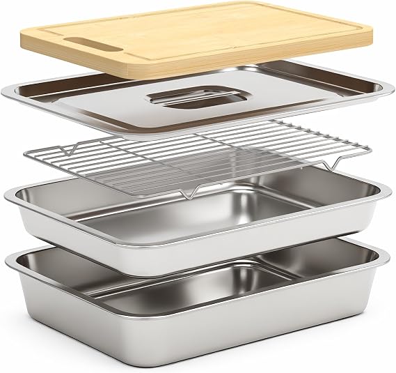 5-in-1 Grilling Prep & Serve Trays with Oil Drain Rack, Grill Carry System