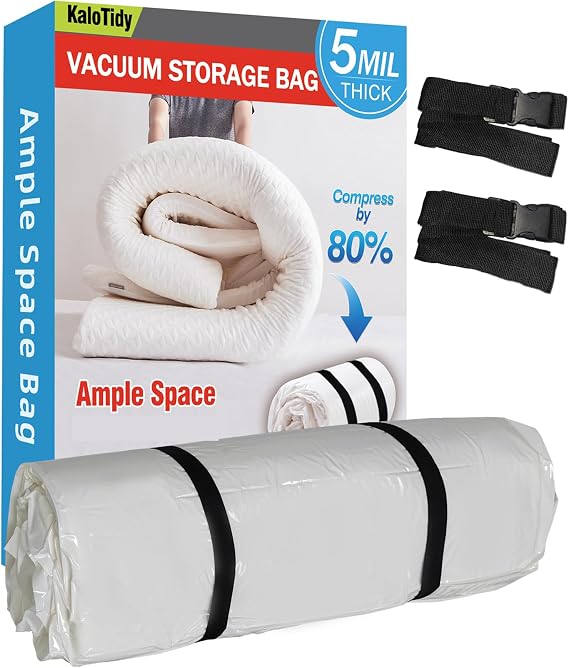 Vacuum Storage Bag for Twin Mattress and Pre-Folded Full Mattress, Space Saver Compression Bags with 2 Straps for Moving and Storage, Oversized Vacuum Bags (86.6in x 51.2in)