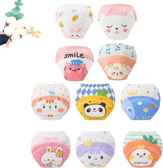 Potty Training Underwear, Training Pants for Boys Girls, Soft 100% Cotton Absorbent Unisex Toddler Pee Pants, Breathable Washable (10PCS-I,Medium)