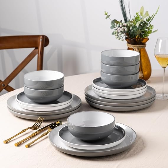 GBHOME Ceramic Dinnerware Set for 4, 12 Pcs Plates and Bowls Sets Dishes