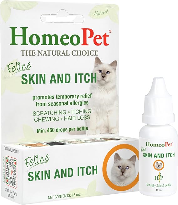 HomeoPet Feline Skin and Itch, Supplement for Cats, 15 Milliliters